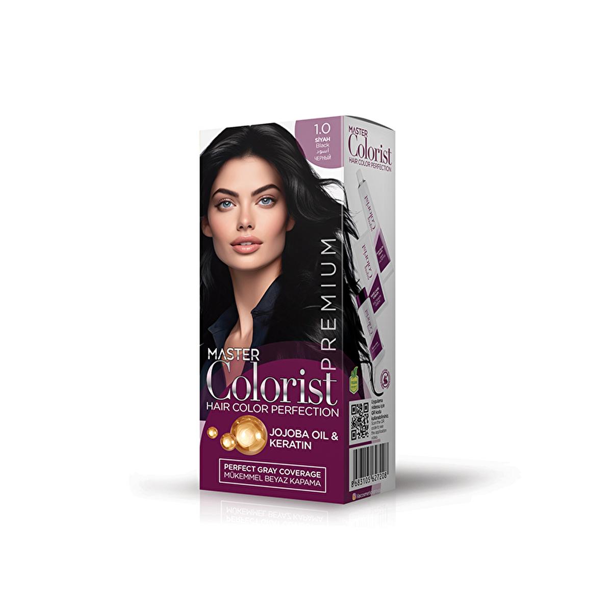 Master Colorist Premium Cream Hair Dye - Permanent Hair Color with Keratin Mask & Jojoba Oil - 1.0 Black