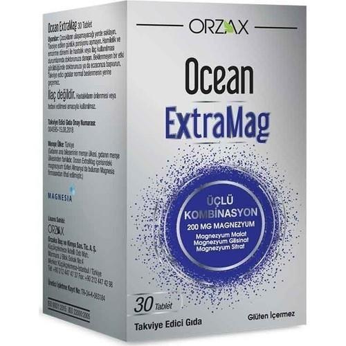 Orzaks Ocean Extramag 30 Tablets Magnesium for Adults - Magnesium Citrate, Malate, Bisglycinate - 30 Count Amber Glass Bottle