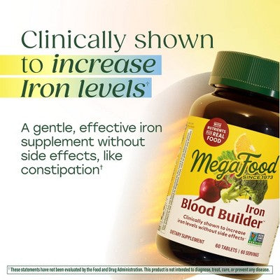 MegaFood Blood Builder Vegan Iron Supplement 60ct - New - M2G