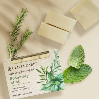 Olivia Care Rosemary Mint Bar Soap Set 5oz/3ct - New - M2G