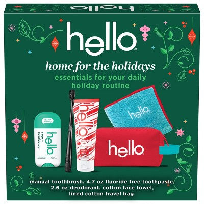hello Holiday Home for the Holidays Toothpaste and Deodorant Travel Toiletry Bag Kit 5pc - New - M2G