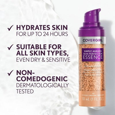 COVERGIRL Simply Ageless Skin Perfector Essence Vegan Foundation 80 Deep 1 fl oz - Imperfect Container - M2G