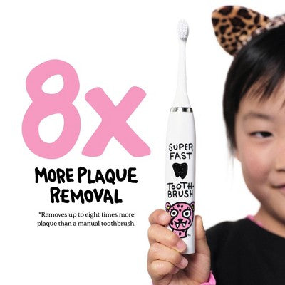 Made by Dentists Kids; Rechargeable Electric Toothbrush with 2 Replacement Toothbrush Heads Cheetah - New - M2G