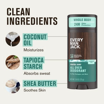 Every Man Jack All Over Solid Deodorant Coastal Surf 2.6oz - New - M2G