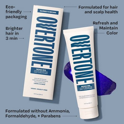 Overtone Indigo Iris Daily Conditioner- Semi-Permanent Blue Hair Color 4.5 oz - New - M2G
