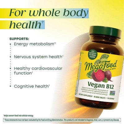 MegaFood Vegan Vitamin B12, Vitamin B Supplement 30ct - New - M2G