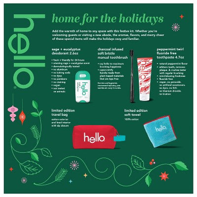 hello Holiday Home for the Holidays Toothpaste and Deodorant Travel Toiletry Bag Kit 5pc - New - M2G