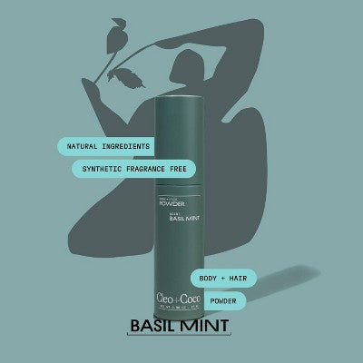 cleo+coco. Body and Hair Antiperspirants and Deodorant Powder Basil Mint 0.88oz - New - M2G