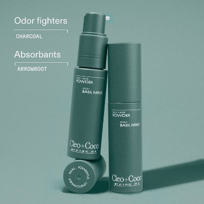cleo+coco. Body and Hair Antiperspirants and Deodorant Powder Basil Mint 0.88oz - New - M2G