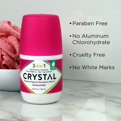 Crystal 3-in-1 Natural Mineral Roll-On Deodorant Unscented 2.25 fl oz - New - M2G