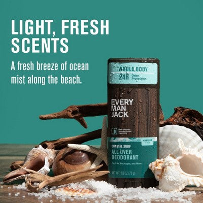 Every Man Jack All Over Solid Deodorant Coastal Surf 2.6oz - New - M2G