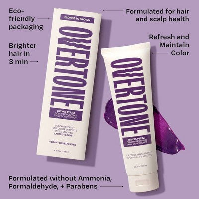 Overtone Royal Plum Daily Conditioner- Semi-Permanent Purple Hair Color 4.5 oz - New - M2G