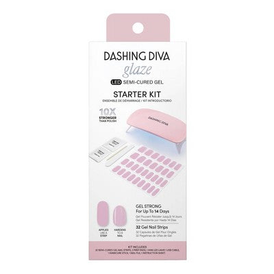Dashing Diva Glaze Semi-Cured Gel Nail Polish Strips Starter Kit Powder Pink 32ct - New - M2G