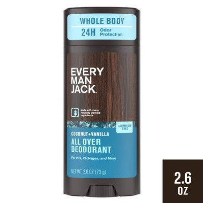 Every Man Jack All Over Solid Deodorant Coconut + Vanilla 2.6oz - New - M2G