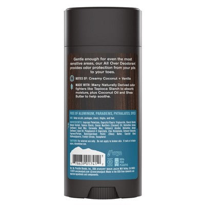 Every Man Jack All Over Solid Deodorant Coconut + Vanilla 2.6oz - New - M2G