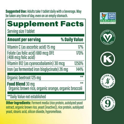 MegaFood Blood Builder Vegan Iron Supplement 60ct - New - M2G