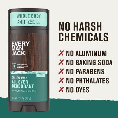 Every Man Jack All Over Solid Deodorant Coastal Surf 2.6oz - New - M2G