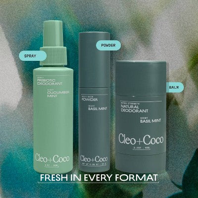 cleo+coco. Body and Hair Antiperspirants and Deodorant Powder Basil Mint 0.88oz - New - M2G