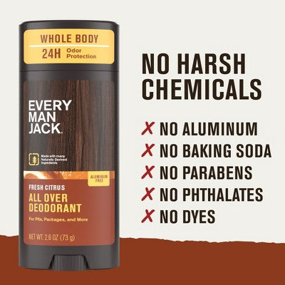 Every Man Jack All Over Solid Deodorant Fresh Citrus 2.6oz - New - M2G