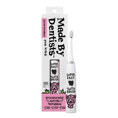 Made by Dentists Kids; Rechargeable Electric Toothbrush with 2 Replacement Toothbrush Heads Cheetah - New - M2G