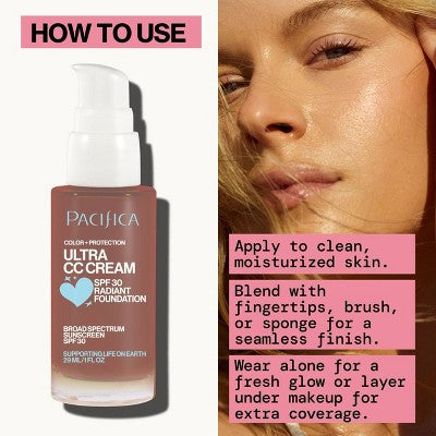 Pacifica Ultra CC Cream Radiant Foundation with SPF 17 Cool/Deep 1 fl oz - Imperfect Box - M2G