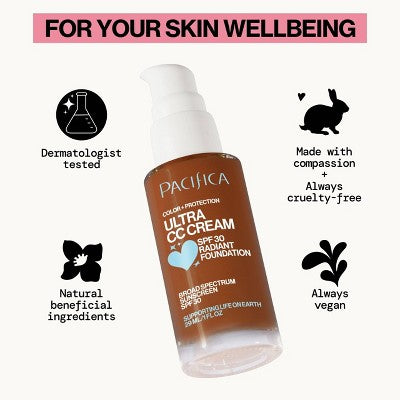 Pacifica Ultra CC Cream Radiant Foundation with SPF 17 Cool/Deep 1 fl oz - Imperfect Box - M2G