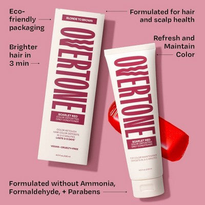 Overtone Scarlet Red Daily Conditioner- Semi-Permanent Ruby Red 4.5 oz - New - M2G