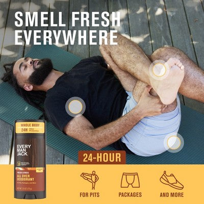 Every Man Jack All Over Solid Deodorant Fresh Citrus 2.6oz - New - M2G