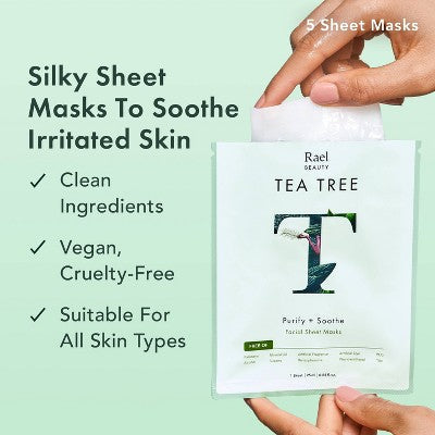 Rael Beauty Tea Tree Facial Sheet Mask 5ct/4.2oz - New - M2G