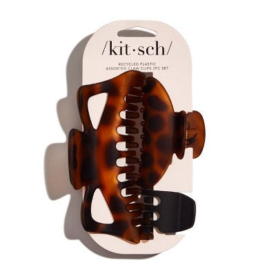 Kitsch Recycled Plastic Assorted Claw Jumbo Hair Clips 3ct - New - M2G