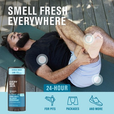Every Man Jack All Over Solid Deodorant Coconut + Vanilla 2.6oz - New - M2G