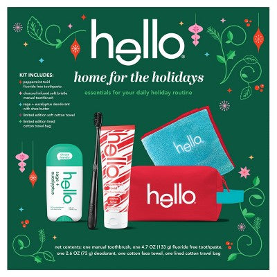 hello Holiday Home for the Holidays Toothpaste and Deodorant Travel Toiletry Bag Kit 5pc - New - M2G