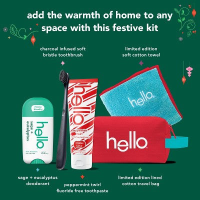 hello Holiday Home for the Holidays Toothpaste and Deodorant Travel Toiletry Bag Kit 5pc - New - M2G