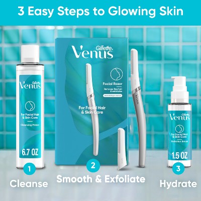 Venus for Facial Hair & Skin Care Exfoliating Dermaplaning Razor + 2 Blade Refills Starter Kit 3ct - New - M2G