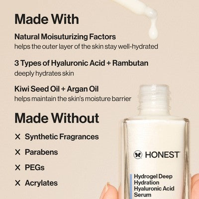 Honest Beauty Hydrogel Deep Hydration Hyaluronic Acid Serum with Rambutan 1 fl oz - Imperfect Boz - M2G