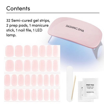 Dashing Diva Glaze Semi-Cured Gel Nail Polish Strips Starter Kit Powder Pink 32ct - New - M2G