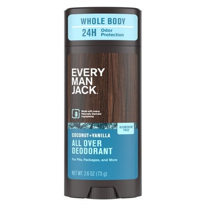 Every Man Jack All Over Solid Deodorant Coconut + Vanilla 2.6oz - New - M2G