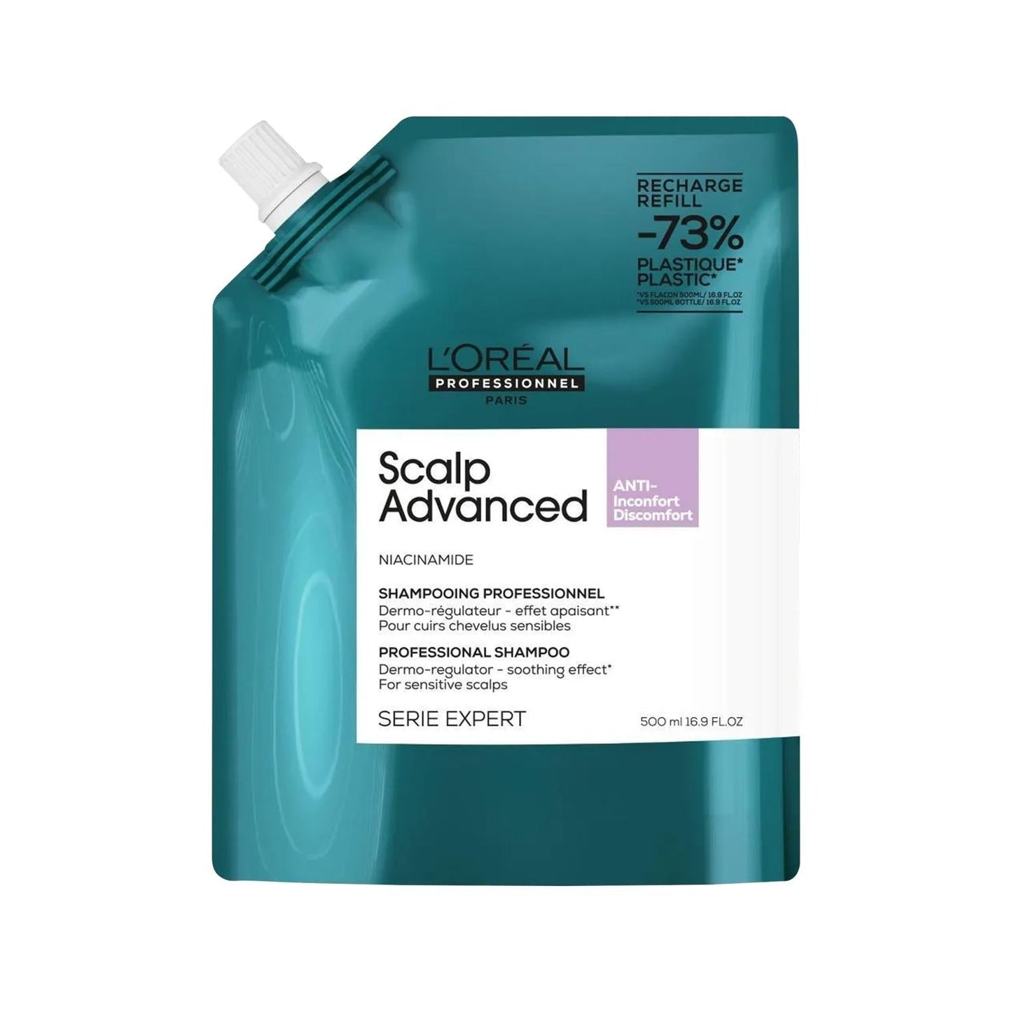 Loreal Professionnel Paris Professional Shampoo for Sensitive Scalp - Scalp Advanced Formula, 500ml Refill