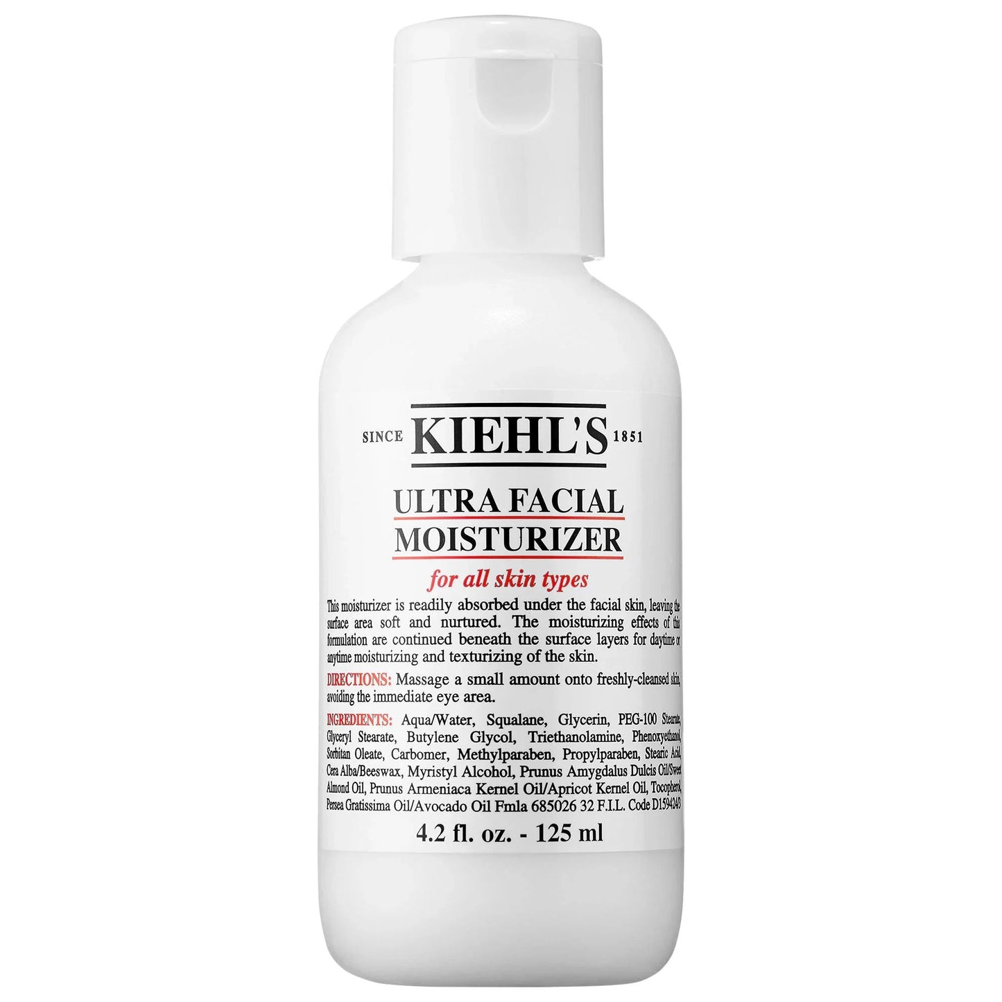 Kiehl's Ultra Facial Moisturizer - 24 Hour Hydration for Dry Skin - Squalane Enriched Facial Cream