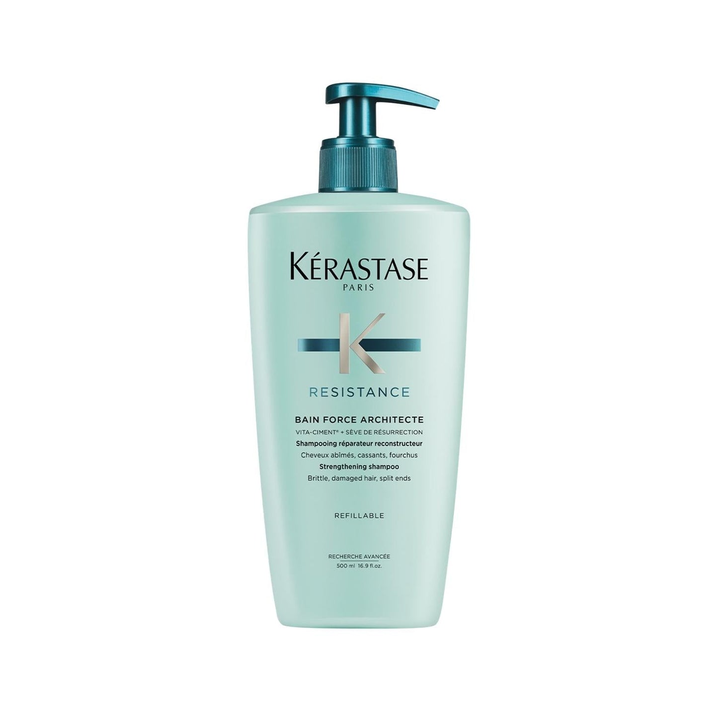 Kerastase Resistance Bain Force Architecte Repairing Shampoo for Damaged Hair - 500ml, Salon-Quality Hair Repair