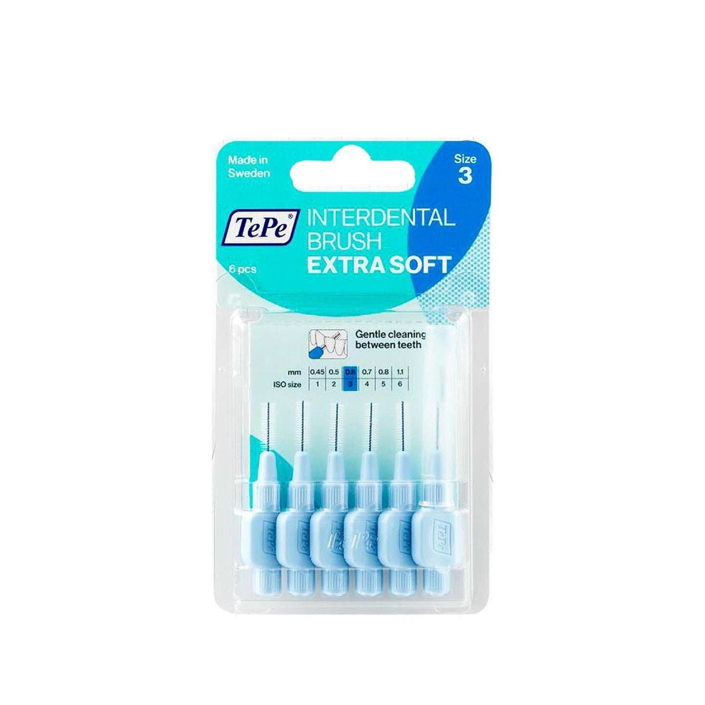 Tepe Interdental Brush, Extra Soft Bristles, 0.6 mm, Pack of 6 - Blue, Oral Hygiene Accessories
