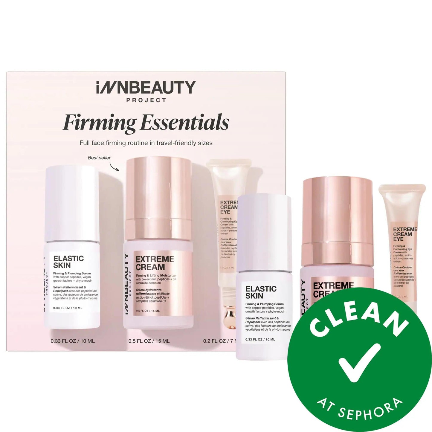 iNNBEAUTY PROJECT Firming Essentials: Anti-Aging Travel Skincare Kit with Lifting Peptides & Bio-Retinol - Reduce Wrinkles, Lift & Contour Skin
