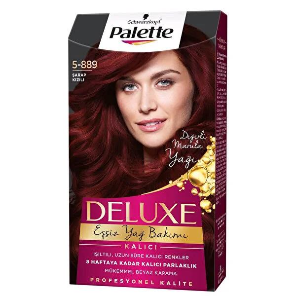 Palette Deluxe Wine Red Hair Dye 5-889: Intense, Long-Lasting Burgundy Color with 100% Gray Coverage & Nourishing Oils