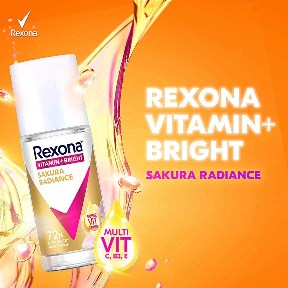 Rexona Vitamin + Bright Roll-On Deodorant for Women - 72 Hour Protection, Sustainable Glass Packaging