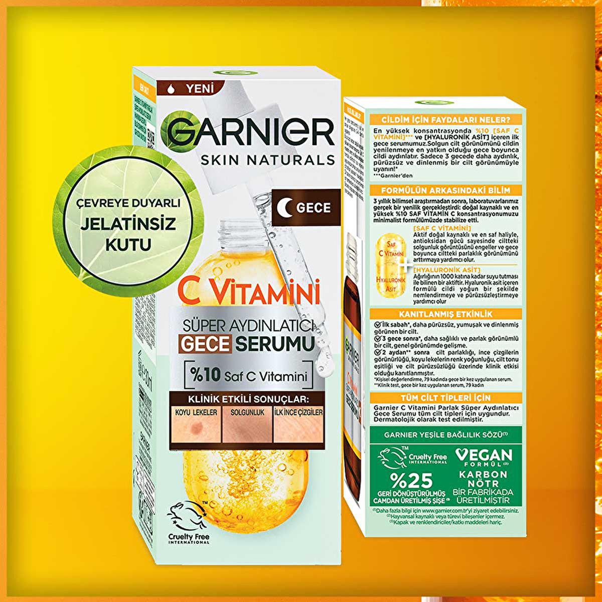 Garnier Vitamin C Face Serum - Brightening & Anti-aging Night Serum with Hyaluronic Acid