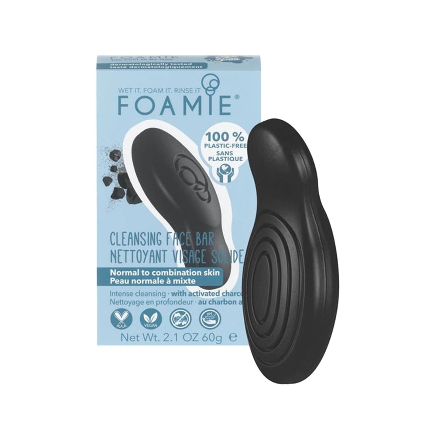 Foamie Charcoal Face Bar for Normal & Combination Skin - Gentle Facial Cleanser, 60g