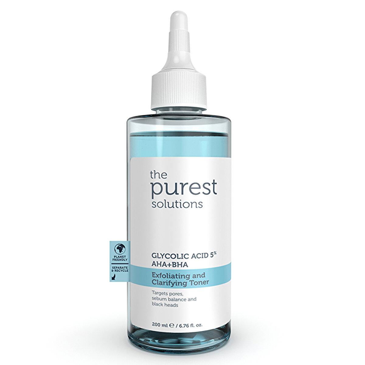 The Purest Solutions Exfoliating Toner with Glycolic Acid (5% AHA) & BHA - Anti-Aging Skincare for Pore Minimization & Sebum Balance