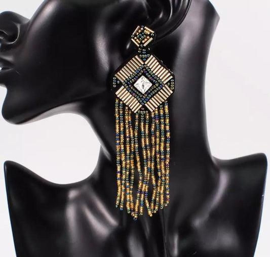 Black and Gold Tassel Drop Earrings - M2G