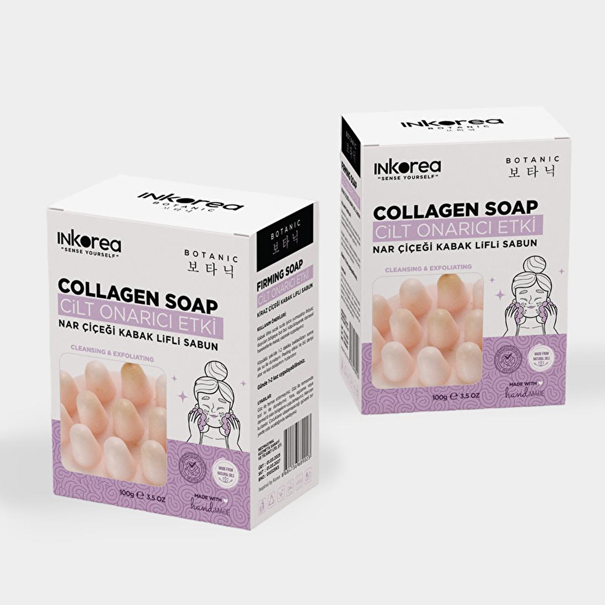 Inkorea Collagen Soap with Natural Loofah: Exfoliating, Skin Repairing, and Rejuvenating Pomegranate Soap for Brighter, Healthier Skin