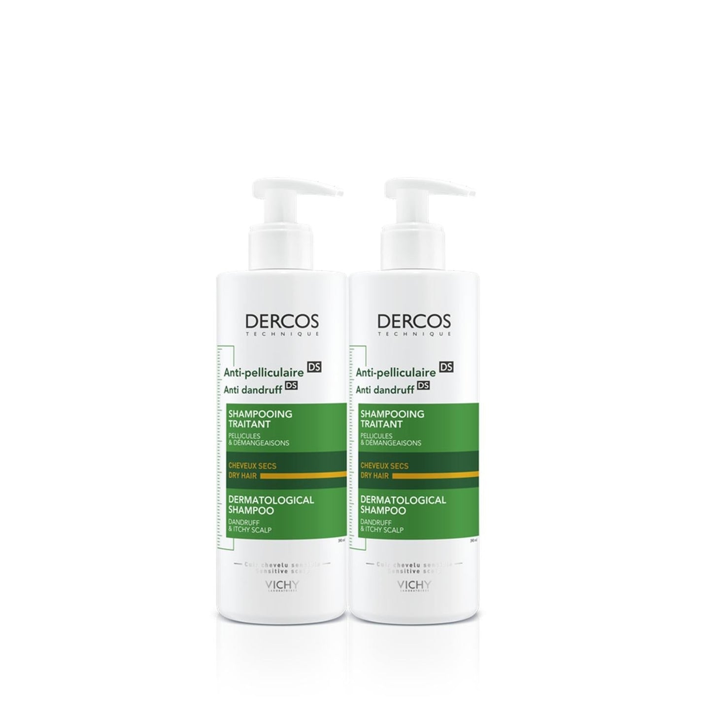 Vichy Dercos Anti-Dandruff Shampoo for Dry Hair - 2 x 390ml - Gentle Care & Effective Dandruff Treatment